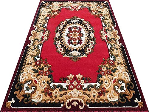 Image of Beautiful Floral Design Silk Touch Rectangular Carpet For Living Room Bedroom And Home With 1 Inch Thickness - 5 X 7 Feet (150 X 200 Cm) Red Colour.