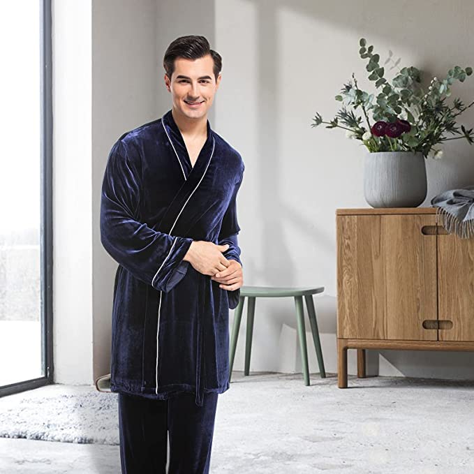 COLD POSH Men's Silk Velvet Pajamas Set Luxury Sleepwear for Autumn/Winter4