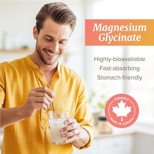 Magnesium Glycinate Powder 400MG | Heart & Muscle Function Support | Peach Mango Flavor | High Absorption Chelated Magnesium Powder | Vegan, Sugar-Free & Made in Canada | 30 Servings | 225g (7.94oz) - 4