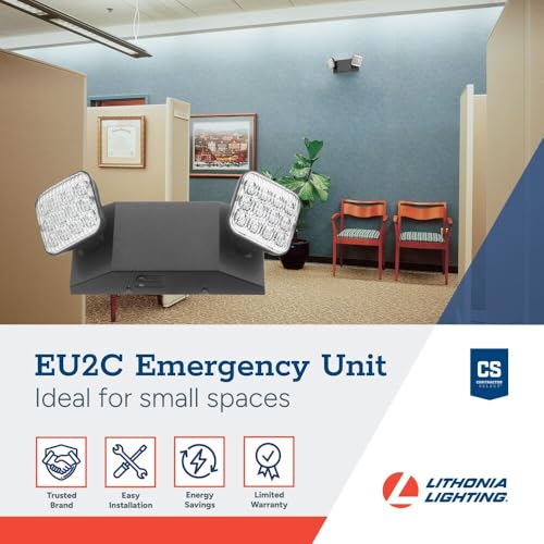 Image of Lithonia Lighting Basics LED Emergency Light, Emergency Lighting with Dual Adjustable LED Lamp Heads, Wall Mount, Damp Location Rated, 90-Minute Backup, MVOLT, Black (EU2C B MVOLT M6)