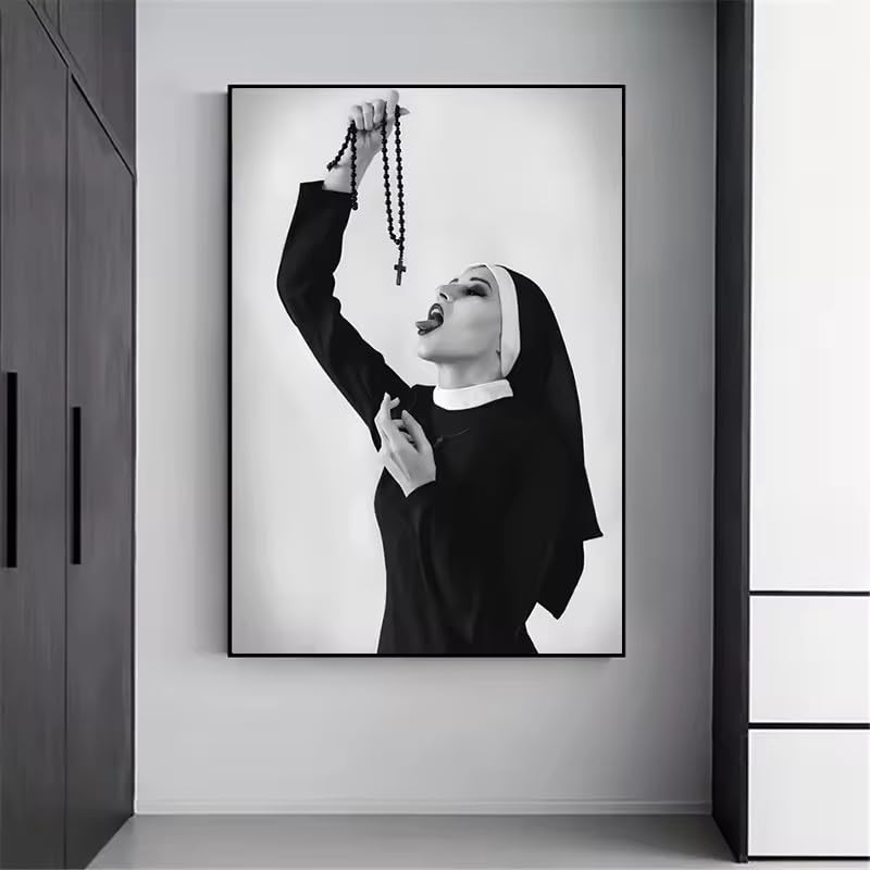 Toile moderne nonne en noir et blanc de qualité KEMEIQI 40x60 cm