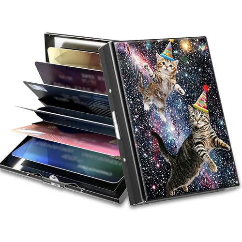 Image of Slim Credit Card Holder, Cats Galaxy Nebula RFID Blocking Metal Wallet for Men & Women, Aluminum Minimalist Hard Case Pocket-Sized Business Cards Organizer (Fits Up to 10 Cards)