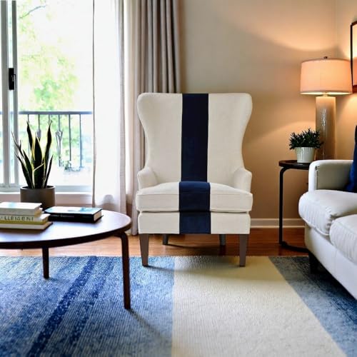 Sillón clásico respaldo alto y rayas azul marino gris miniatura 5
