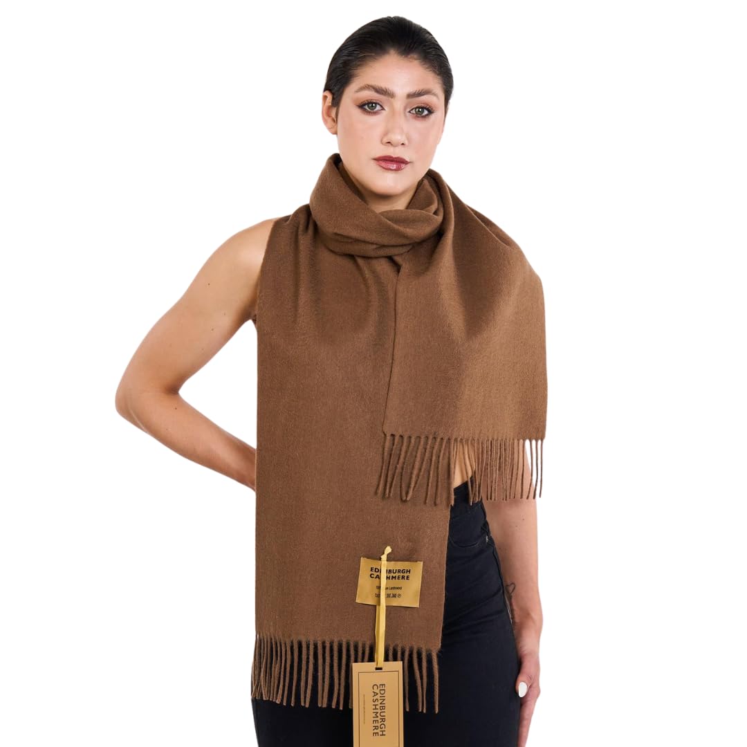 Edinburgh Cashmere Unisex Brown 100% Pure Lambswool Scarf – Soft Plain Wool Winter Scarf For Men & Women