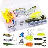 Goture Topwater Fishing Lures Baits Kit with Tackle Box Including Pencil, Whopper Plopper, Popper, Worms, Frogs, BuzzBait, Offset Hook for Freshwater Saltwater Trout Bass Walleye Pike (13PCS)