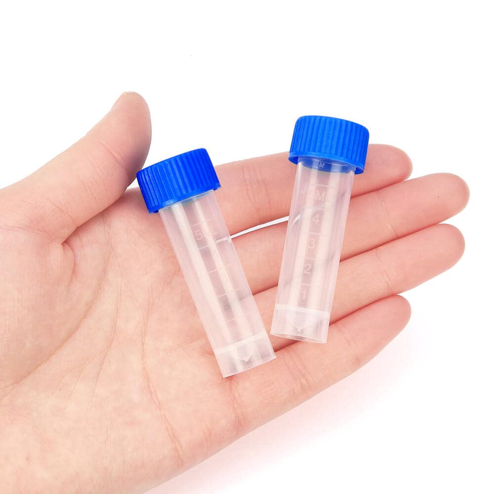 100 viales pequeños de plástico de 5 ml con tapas de rosca, tubos de muestra criotubos, material de polipropileno, libre de ADNasa, ARNasa, ADN humano..