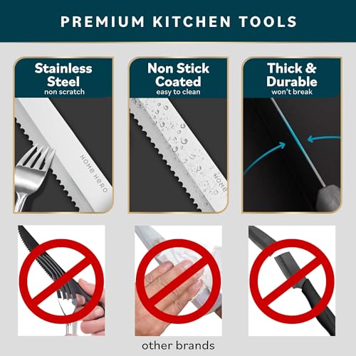 Home Hero Kitchen Knife Set with Sharpener - High Carbon Stainless Steel Knife Block Set with Ergonomic Handles (7 Pcs - Silver)
