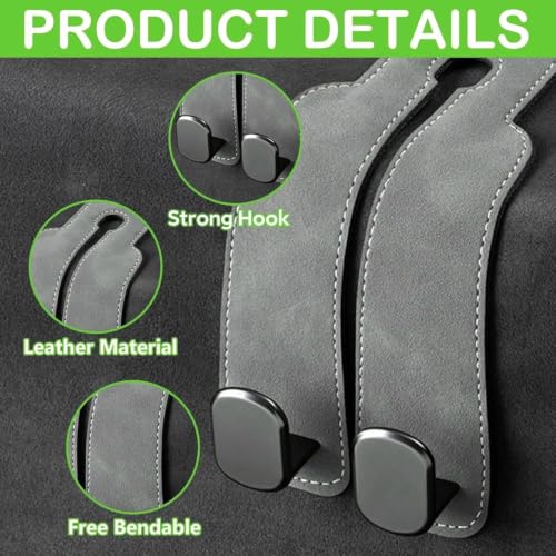 Image of Car Seat Headrest Hooks 2 PCS, Leather Car Seat Hooks, Double Bag Holder