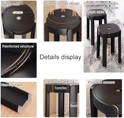Stackable Plastic High Stool - Modern Dining Chair with Non-Slip Foot Pad, Space-Saving Design for Dining Room, Living Room, Study, Apartment (Available in 4/6/8 Sets)