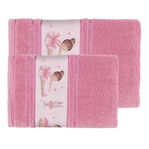 Jogo de toalha infantil bailarina 2 peças rosto e corpo rosa karsten