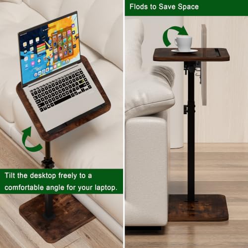 Image of TV Tray Side Table for Couch - 360 Swivel Adjustable Height Rotating Sofa Table