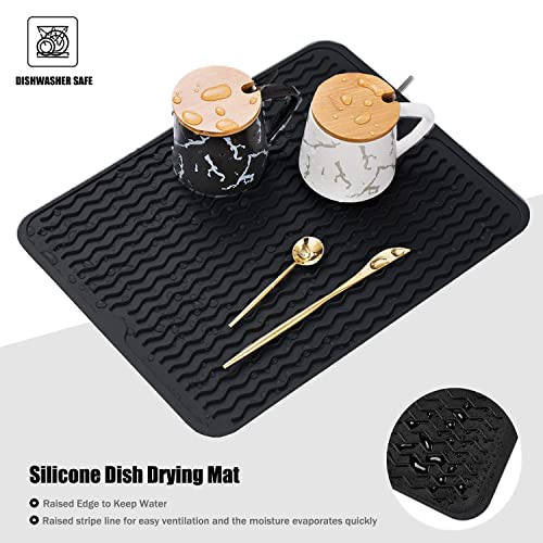 Image of Silicone Dish Drying Mat, Non-Slip Easy Clean Sink Mat Large Heat-resistant Dish Drainer Mat for Kitchen Counter, Sink, Refrigerator or Drawer liner (16 inch x 12 inch, BLACK)