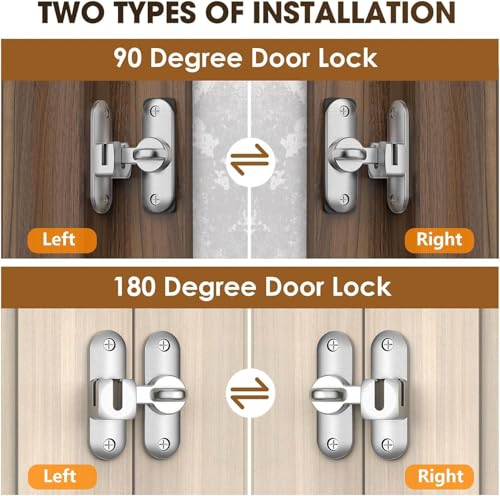 CHAOTEMAI Pestillo Puerta Corredera con 4 Tornillo Cerradura Pestillo para Puerta 90/180 Grados Pestillos para Puertas Cierre Cerrojo Puertas Interior para Cuartos Baño Correderas Habitaciones (Plata) - imagen 4
