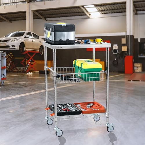 Vevor 470 LBS CAPACITY WIRE ROLLING CART Kitchen Utility Cart, 20 Inchx24 Inchx36.6 Inch 3 Tiers Wire Rolling Cart, 470Lbs Capacity Steel Service Cart thumb #7