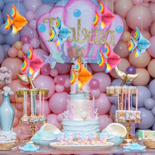 Image of GuassLee 10pcs Tissue Fish Honeycomb Decoration with Magnets - 10 inch Tropical Party Decoration for Fish /Under The Sea /Mermaid /Ocean /Beach Themed Birthday Party Luau Decor