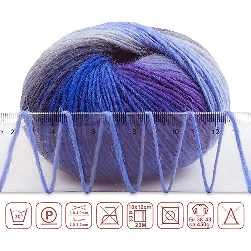 Niceec 3 Skeins 100% Wool Rainbow Yarn Single Ply Yarn Soft Gradient Colorful Yarn Self-Striping Crochet Yarn For Knitting-2# #TOP2