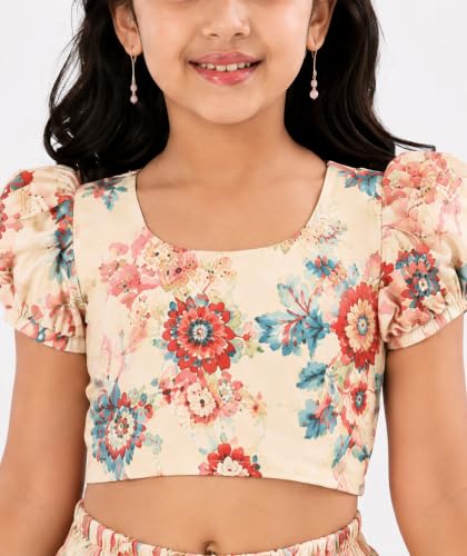 Image of GORLYA Girl's Rayon Printed Traditional Lehenga with Puff Sleeve Designer Choli Set