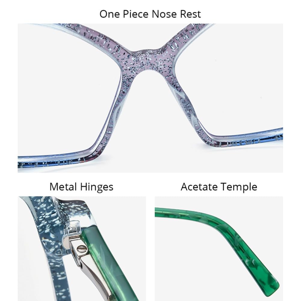 MUTYNE Mehrfarbige Acetat-Brillengestelle für Damen, Supergröße, Cat-Eye-Brillen, Brillen
