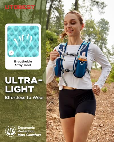 UTOBEST Running Vest, 5L Hydration Vest Lightweight Backpack with 1.5L Water Bladder, Adjustable for Trail Running Marathon Race Jogging Cycling Blue