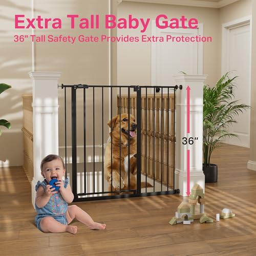 InnoTruth 36" Extra Tall Baby Gate for Stairs, 28.9-42.1" Dog Gates for Doorways One-Hand Open,Dual Lock Dog Gates for The House, Hallways, Bedroom, Separate Pet & Baby,Easy Install Safety Gate,Black - Image 4