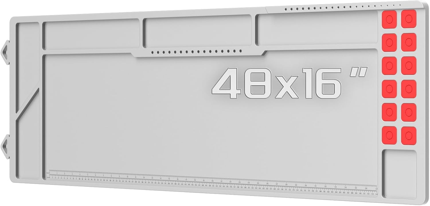 Large Gun Cleaning Mat for Rifle Shotgun Pistol, Magnetic Cleaning Pad for All Guns with Organizer Parts Tray and Built-in Ruler, Anti-Slip Thick Workbench Mat for Gun Maintenance