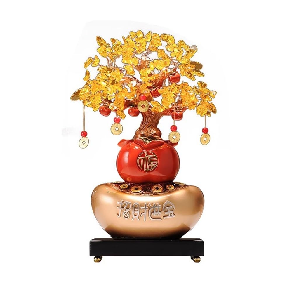 Money Tree Citrine Gemstone Bonsai Tree, Feng Shui Money Crystal, for Wealth Fortune and Luck Crystal Tree