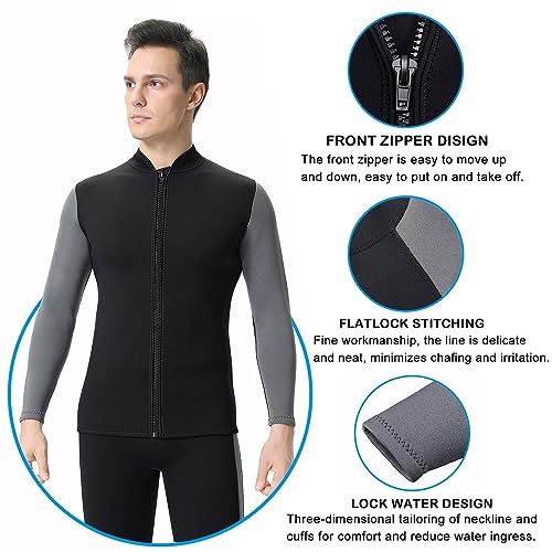 Chaqueta y Pantalones para Traje de Neopreno para Hombre 3mm, Manga Larga, para Natación, Surf, Buceo y Deportes Acuáticos miniatura 7