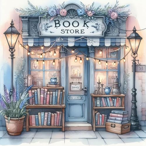 Image of MYBISYMQQ Book Store Cross Stitch Kits for Adults,11CT Stamped Cross Stitch Kits for Beginner,DIY Needlepoint Embroidery Patterns Kits Embroidery Patterns for Home Wall Decor 13.7x13.7 inches