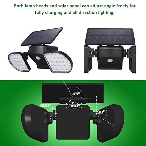 Leeofty 56led Solar Powered Lights com Cabeças Duplas Ajustáveis 360 Graus Rotativo PIR Sensor de Mo