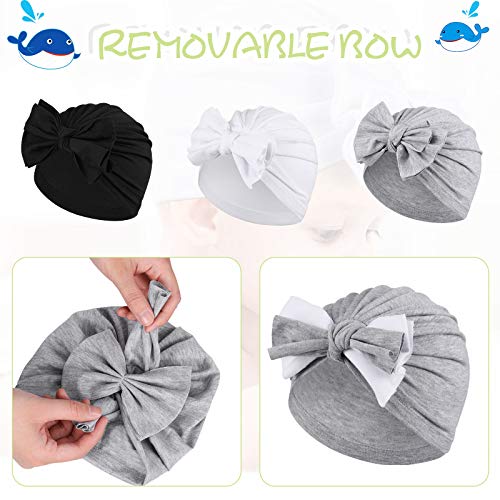 3 Pieces Baby Bow Knot Turban Hats Beanie Headwraps for Toddlers Girls4