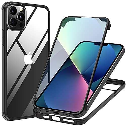 VICKSONGS Funda 360 para iPhone 13 Pro, Carcasa Protectora Integrada de 360 Grados, con Protector de Templado Pantalla Incorporado, [con Parachoques de Silicona] para iPhone 13 Pro Funda (Negro) Cover