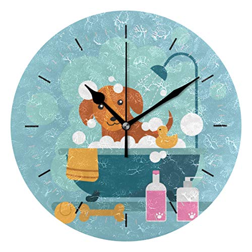 JIRT Reloj de Pared Perro Ducha Ronda 10 Pulgadas de diámetro Silencioso Decorativo Cover