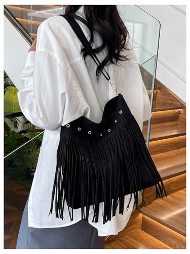 OYOANGLE Women's Boho Fringe Trim Medium Tote Bag Lightweight Western Cowgirl Shoulder Handbags3