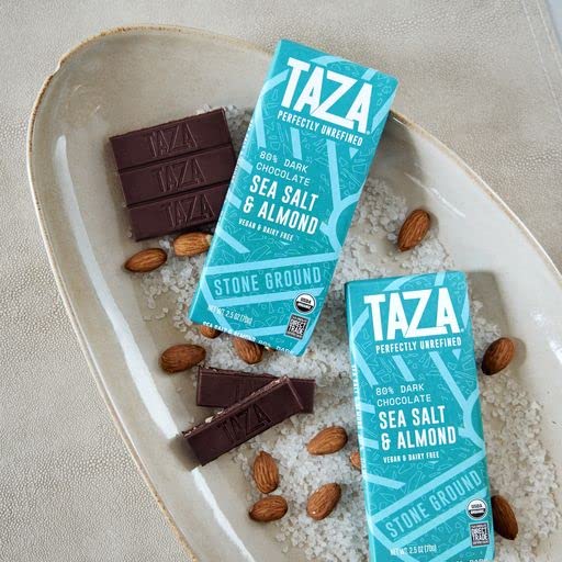 Taza Chocolate Organic Amaze Bar Sea Salt Almond 80% Dark, 10 Count | Dairy Free, Vegan Dark Chocolate Bar, Gluten Free, Soy Free, Low Sugar Unrefined Cacao, Direct Trade, 2.5 Ounce Bar - image 4