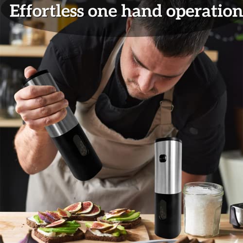 Pourcare Salt And Pepper Grinder Set,Adjustable Coarseness One-Hand Automatic Operation, Powered With Led Light,Stainless Steel Black 1 Pack #TOP4