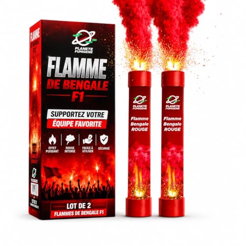 PLANETE FUMIGENE Lot de 2 Fumigènes Flamme de Bengale ROUGE VIF - Torche durée 40 secondes - Allumage à Mèche, fumigene couleur à tenir en Main - idéal...