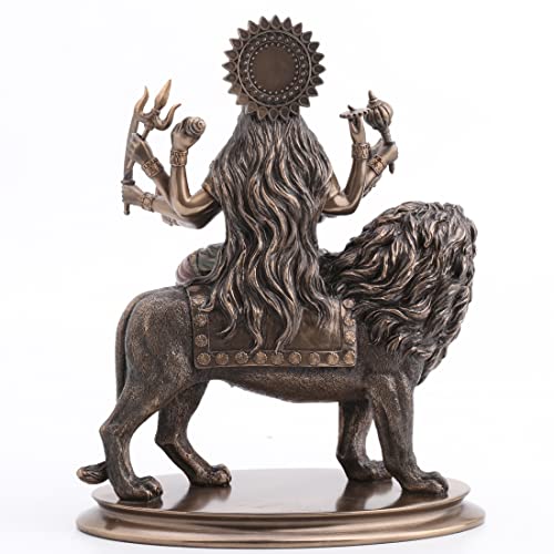 Veronese Design 10 3/8 Inch Divine Mother Durga Riding Lion Hindu Goddess Resin Statue Bronze Finish #TOP4