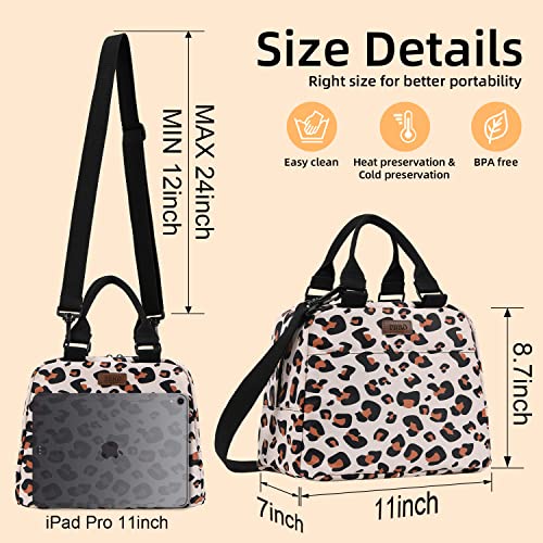 Pbro Insulated Lunch Bag For Women,Large Reusable Lunch Tote With Adjustable Shoulder Belt,Cute Leopard Print Portable Lunch Box Cooler Bag,Perfect For Adult Girls Travel Picnic,Office,Working -Beige #TOP1