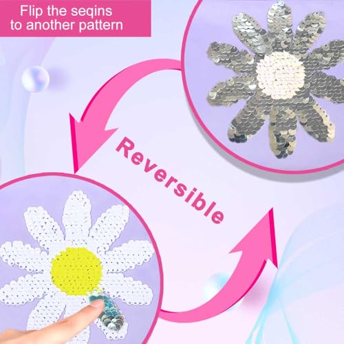 KLFVB Bookbag for Girls, 17.5" Cute Seuqins Aesthetic Backpack, Water Resistant College School Bag for Women Teens Middle Primary Students - Flower Purple3