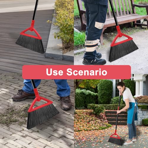 Image of Heavy Duty Red Angle Broom with Long Handle - 3 Pack