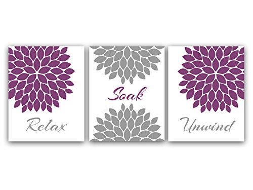 Wall Art Boutique Relax Soak Unwind, Purple and Gray Bathroom