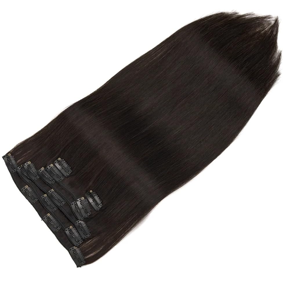 7 szt. ludzkich włosów Remy proste klipsy do przedłużania włosów dla kobiet, 120 g szybkie w noszeniu (naturalny czarny, 24 inch-120g)