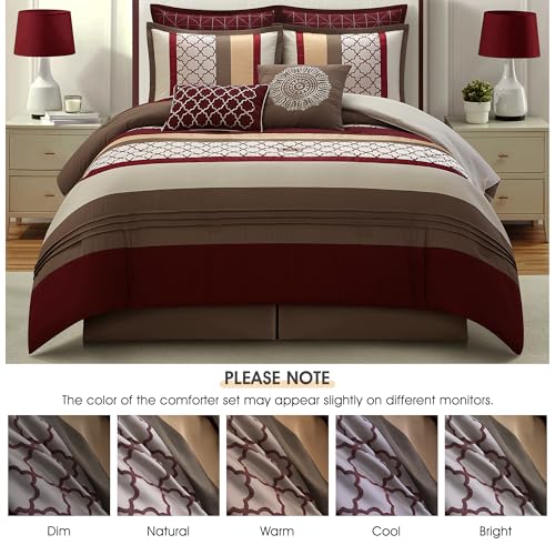 LANCO MODERN LIFESTYLE King Comforter Set, Berry Taupe Bedding Set, Jacquard Woven with Embroidery, 8 Pieces Bed in a Bag, Bed Skirt, Shams and Decorative Pillows by LANCO MODERN LIFESTYLE - Used condition - Image 3
