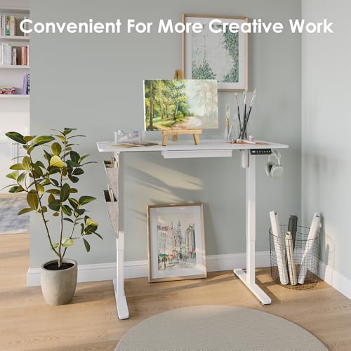 DSNAPE 48\" x 24\" Electric Standing Desk with Drawers, Height Adjustable Sit Stand Desk with 3 Preset Heights Side Hook Storage Pocket Cable Clips Ergonomic Rising Home Office Computer Table, White - Thumbnail 7