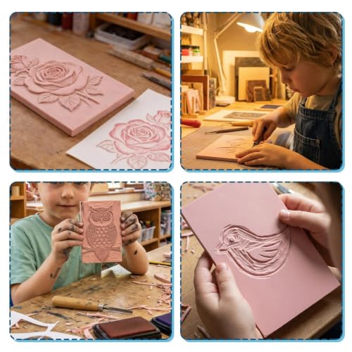 Image of 12Pcs 4x6 Inch Linoleum Blocks for Printmaking, Stamp Carving Linocut kit