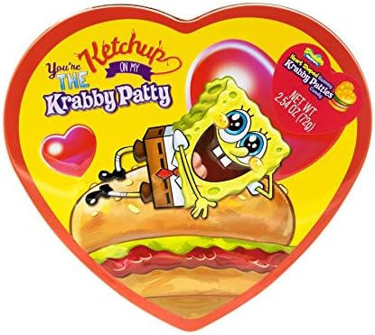 SpongeBob SquarePants Heart Shaped Gummy Krabby Patties Candies Valentine's Day Tin Gift Set for Kids