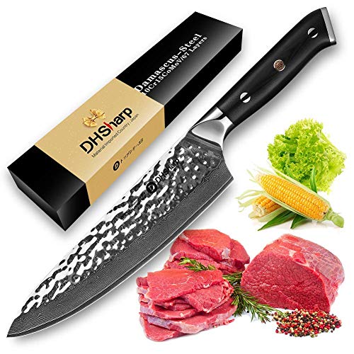 TooSharp Chef's Knife - Japanese AUS-10V Damascus 67 Layers - Classic Series H Gyuto - Vacuum Treated - Handmade Hammered Finish - 8