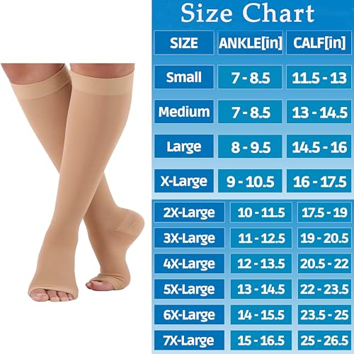 Image of ABSOLUTE SUPPORT Unisex Open Toe Compression Socks 30-40mmHg | opaque, knee high stockings, reinforced heel, hose supports circulation & varicose veins, edema swelling, A311