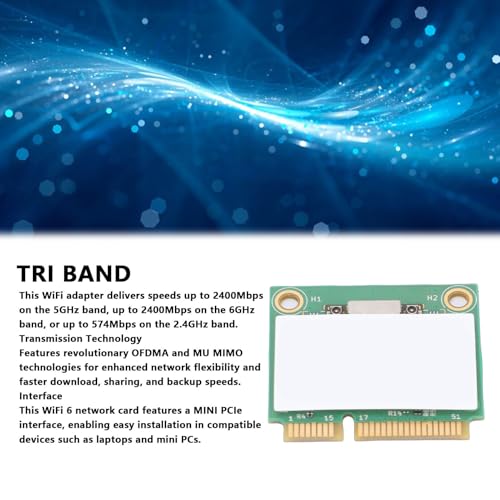 Yunseity Tarjeta de Red Inalámbrica WiFi 6 Bluetooth 5.3 5400Mbps, Interface MINI PCIe con antenas Duales para Laptops con Windows 10 y 11 miniatura 2