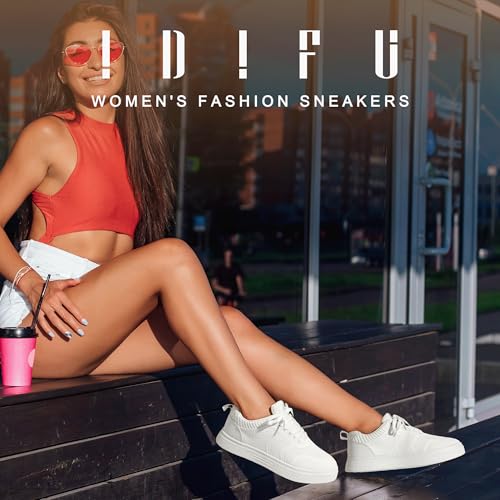IDIFU Women's Fashion Sneakers Knit Lace Up Mesh Sneakers Ladies Casual Comfortable Dressy Trendy Tennis Shoes Spring Business Walking Work Office Travel Low Top Slide Slip On Flat Sneakers Shoes2